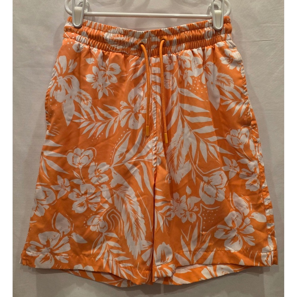C&C California Mens Orange White Tropical Floral Swim Trunks Shorts Small